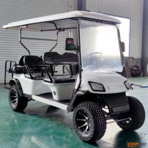Model GA6 4+2 seater electric golf cart for resorts and villas. Features rust-proof galvanized chassis and 60V system. Custom LiFePO4 available. Inquire for FCL Price.